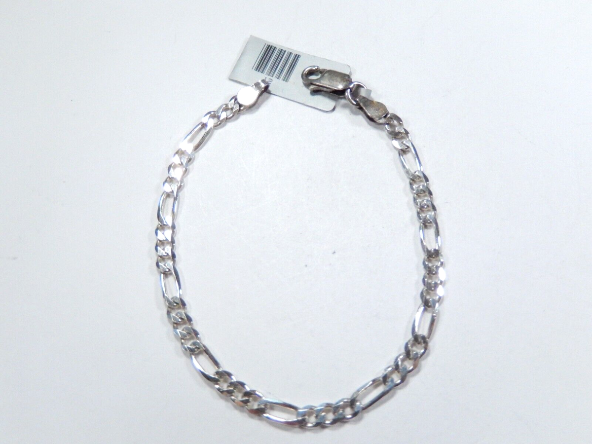 4.0mm Wide Sterling Silver Figaro Solid Chain Bracelet 925 Italy 