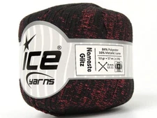 Namaste Glitz Ribbon Yarn 80631 Black w/ Red Metallic Ice Yarns 50gr 50y 1/4"wd
