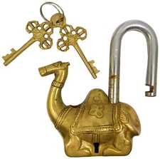 Solid & Sturdy Brass Camel Padlock(4"Lx4.25"Tx1.2"W) w 2 Keys (3.1" Hx1.4"W)