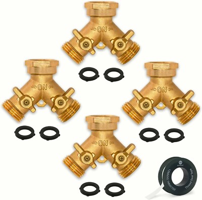 Morvat Heavy Duty Hexagonal Brass 2 Way Garden Hose Y Splitter, 2-4 Pack