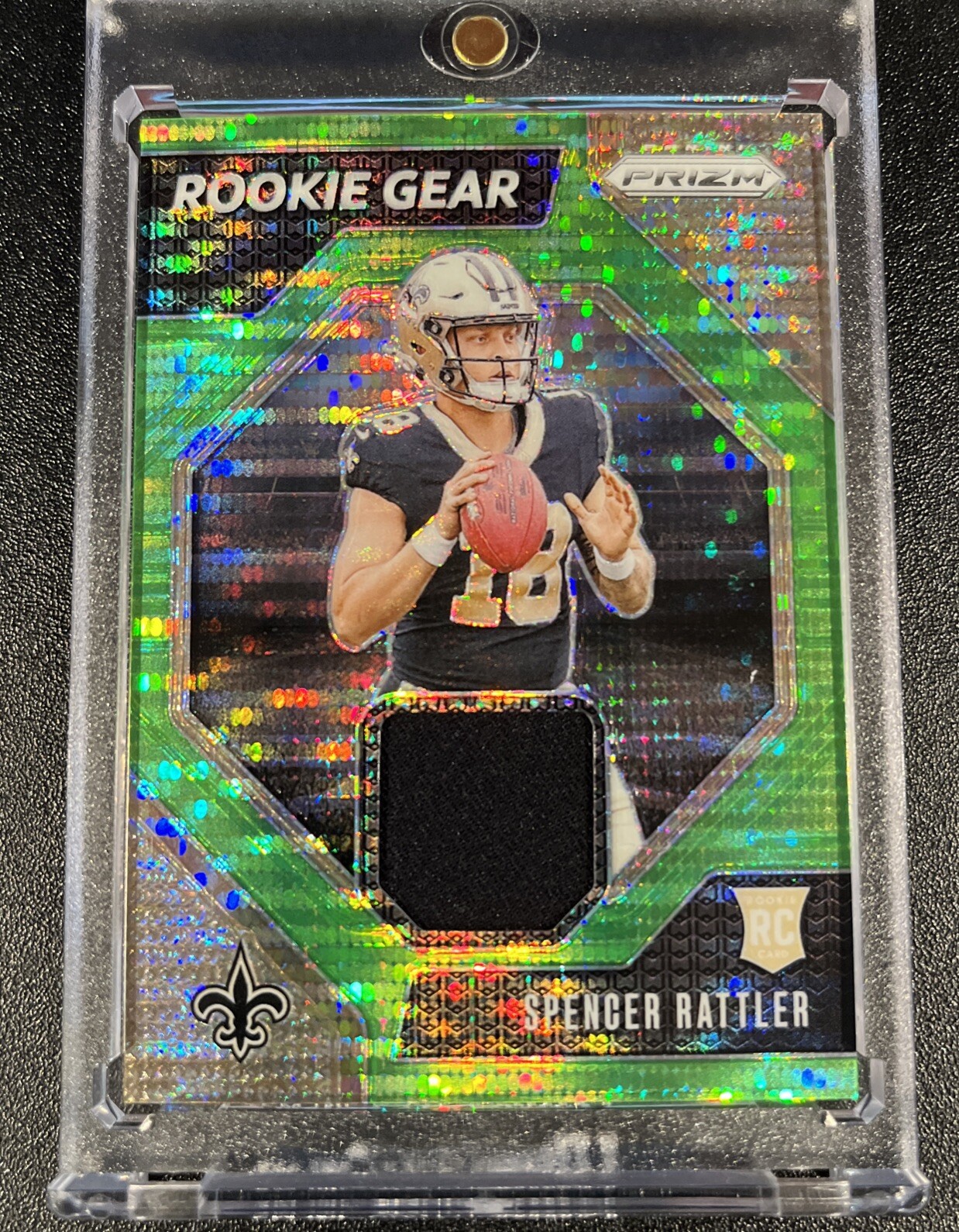 2024 Panini Prizm Spencer Rattler Rookie Gear Patch Neon Green Pulsar RC #RG-SRR