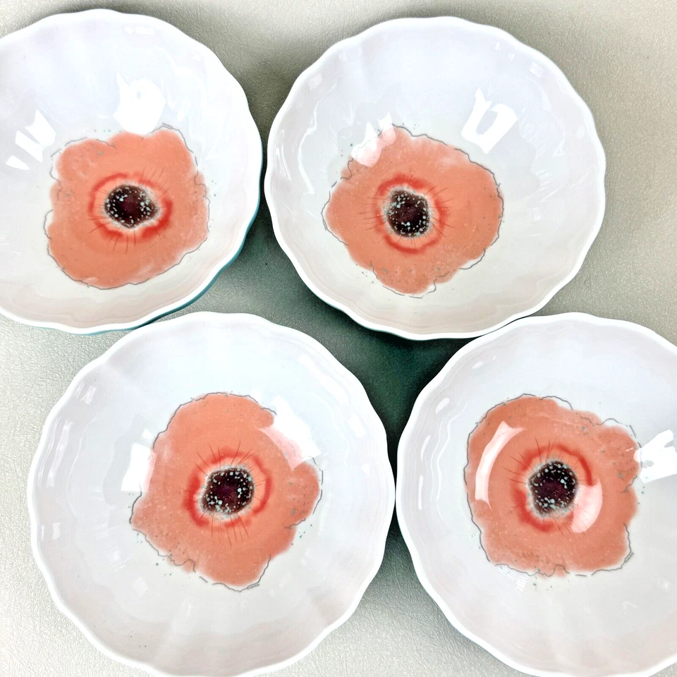 Zak! Juego de 4 cuencos de sopa/cereal con borde festoneado flor de amapola azul melamina naranja Foto 2 de 4