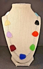 RAINBOW MULTI PRIMARY COLOR cultured sea glass jewelry 24" + 2"necklace w silver