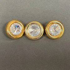 Gold-tone Rhinestone Round Buttons Lot of 3