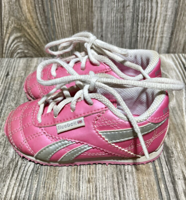 Reebok Pink & Silver Baby Tennis Shoes Toddler Size 4 | eBay