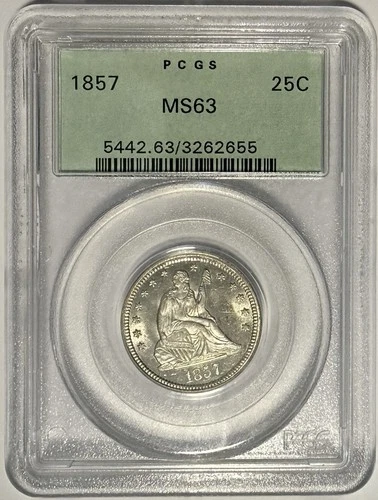 1857-P Seated Liberty Quarter — photo from the most recent tracked eBay sale