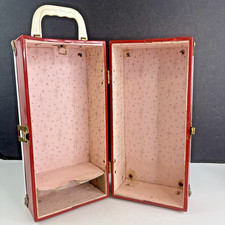Vintage 1950's Metal Red Doll Carrying Case Trunk Wardrobe Storage 13" x 6" x 6"