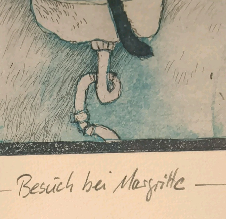 Original Farbradierung - Katze- GÜNTHER RÜCKERT - BESUCH BEI MAGRITTE- 17/75 - Bild 4 von 4