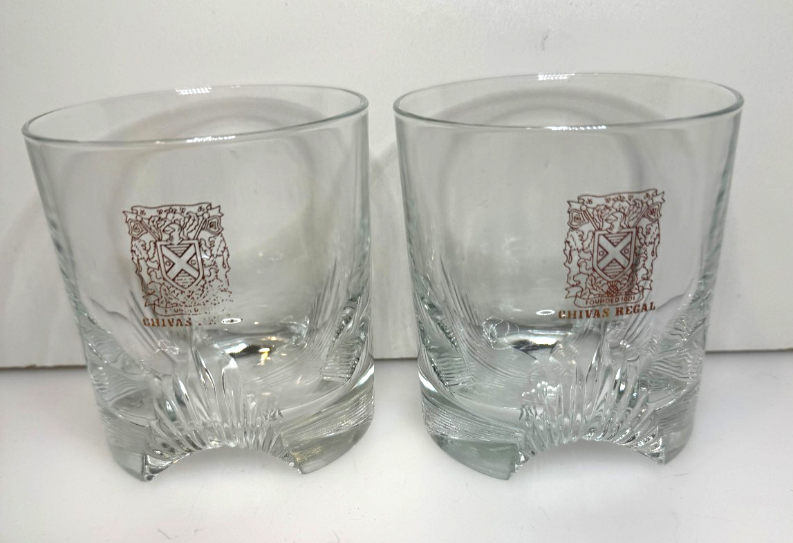 Set of 2 Vintage Chivas Regal Rocks Whiskey Glasses w/ Emblem