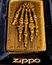 Sharp Armor Brass Satanic Skeleton Hand 3D Emblem Zippo Lighter