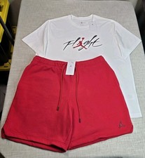 Nike Air Jordan T-shirt  Shorts Set 2XL Mens White Red Jumpman Flight Fleece