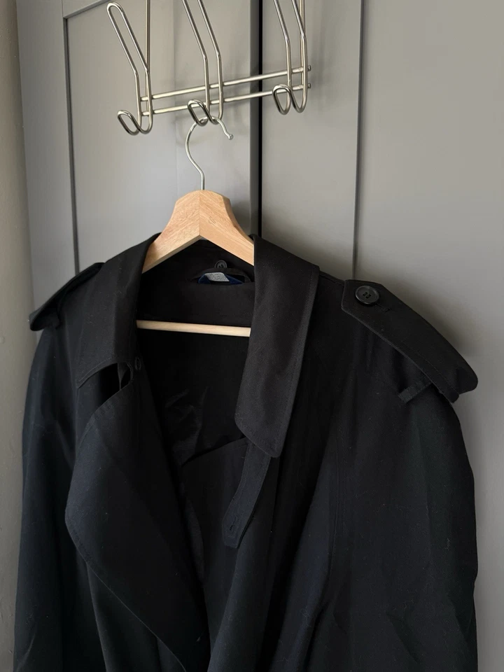 Stafford Men’s Black Trench Coat 42R Removable Liner Double Breasted Belted - Image 3 of 4