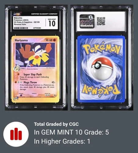 CGC 10 2003 Pokemon EX Ruby & Sapphire Hariyama Reverse Holo #8 Gem Mint POP 5