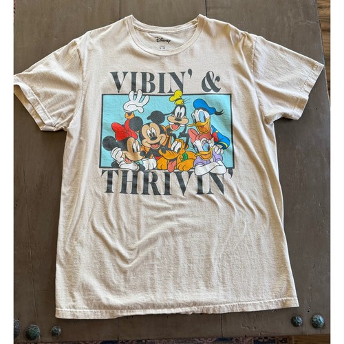 Disney Vibin and Thrivin Mickey Mouse Friends Graphic T-Shirt Tan Large