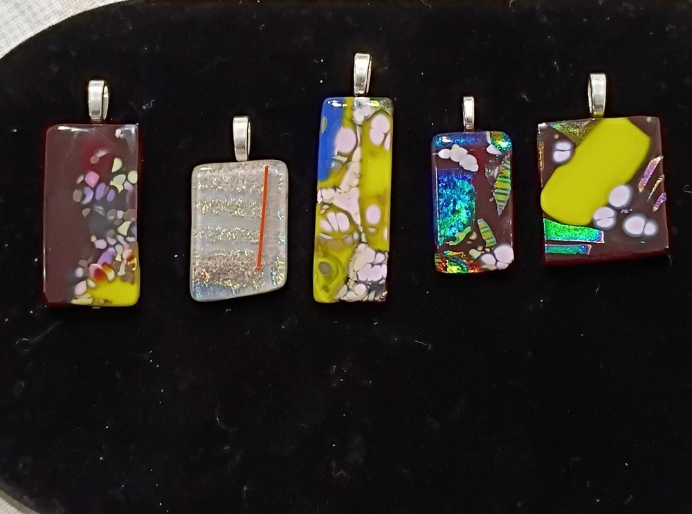 Clearance On 5 Hand Crafted  Dichroic Fused Glass  Pendants Clearance