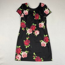 Betsey Johnson Dress Women 12 Black Pink Rose Coquette Romantic Chic Whimsigoth