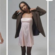 NWT UO Anabella Satin Mini Dress in Pink/Rose; Size Large