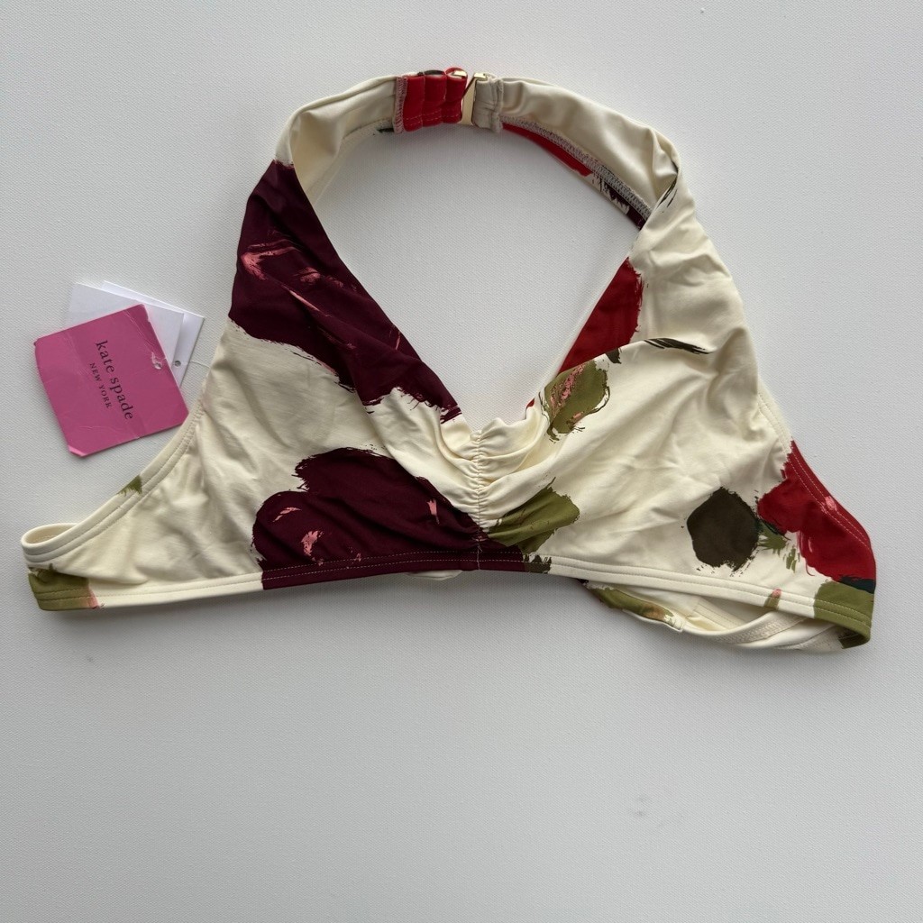 Women's Kate Spade Ivory Red Floral Halter Bikini Top S