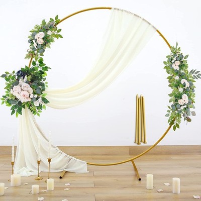 GARFANS Round Backdrop Stand 6.56FT Metal Gold Wedding Arch with Support Feet Na