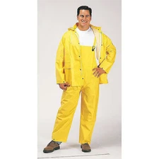 Three-Piece Rainsuit, Polyester, Pvc, 0.35 Mm Thick, Detachable, Yellow, Xl,
