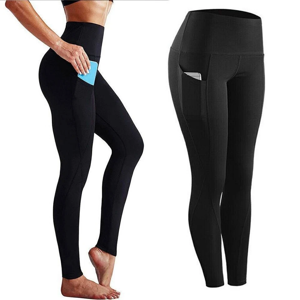 Women's High Waist Yoga Pants Gym Leggings with Pocket Fitness Sports Running - Image 3 of 4