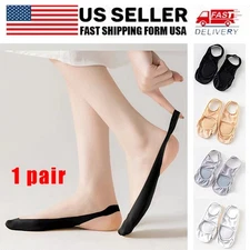 1Pair Women's Summer Ice Silk No-Show Socks Thin Heel Socks Breathable Anti-Slip