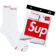 Supreme Hanes Crew Socks - White 4 Pack Authentic Fast Free Shipping Size 6-12