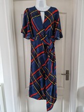 Size 12 Wrap Dress Midi 1980's Style Blue Asymmetric Hem