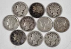 Lot of 10 Mercury Dimes 90% Silver - Various 1919 - 1930s Dates Free Shipping