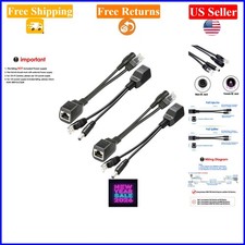 Passive PoE Injector  Splitter Kit for Cameras, 2 Pairs, 30M Range