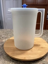 Vintage Tupperware 1 Gallon Pitcher Sheer 1416 & Blue Push Button Lid
