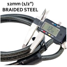 Heavy-Duty 12mm Security Cable, Vinyl Coated, 7-FT