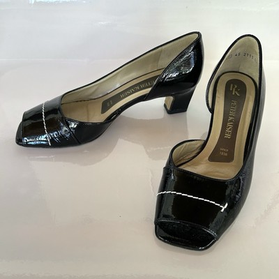 Peter Kaiser D'Orsay Open Toe Shoes Womens Size 7 (UK 4.5) Black Patent Leather