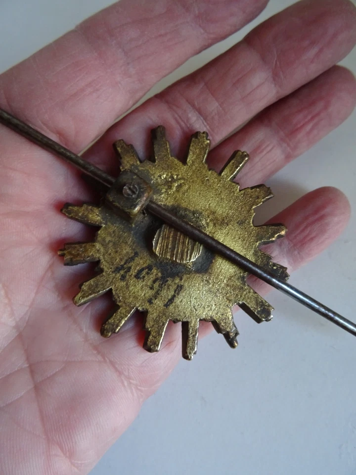 Ancien balancier de pendule soleil masque déesse grecque bronze doré XIXe - Photo 4/4