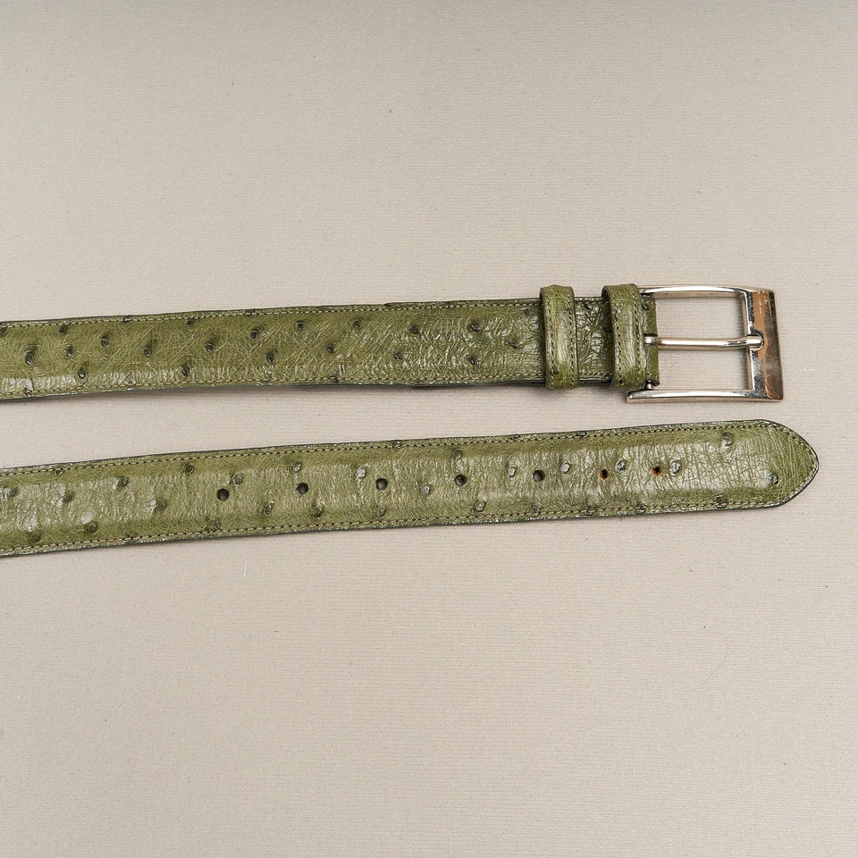 Зеленый страус текстурированный ремень женщин S / 29 ~ 1 «широкая серебряная пряжка - Изображение 2 из 4