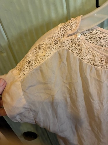 Edwardian Ivory Silk Crepe De Chine SS Blouse w Hand Crochet Lace Trim Bust 46" - Picture 2 of 5