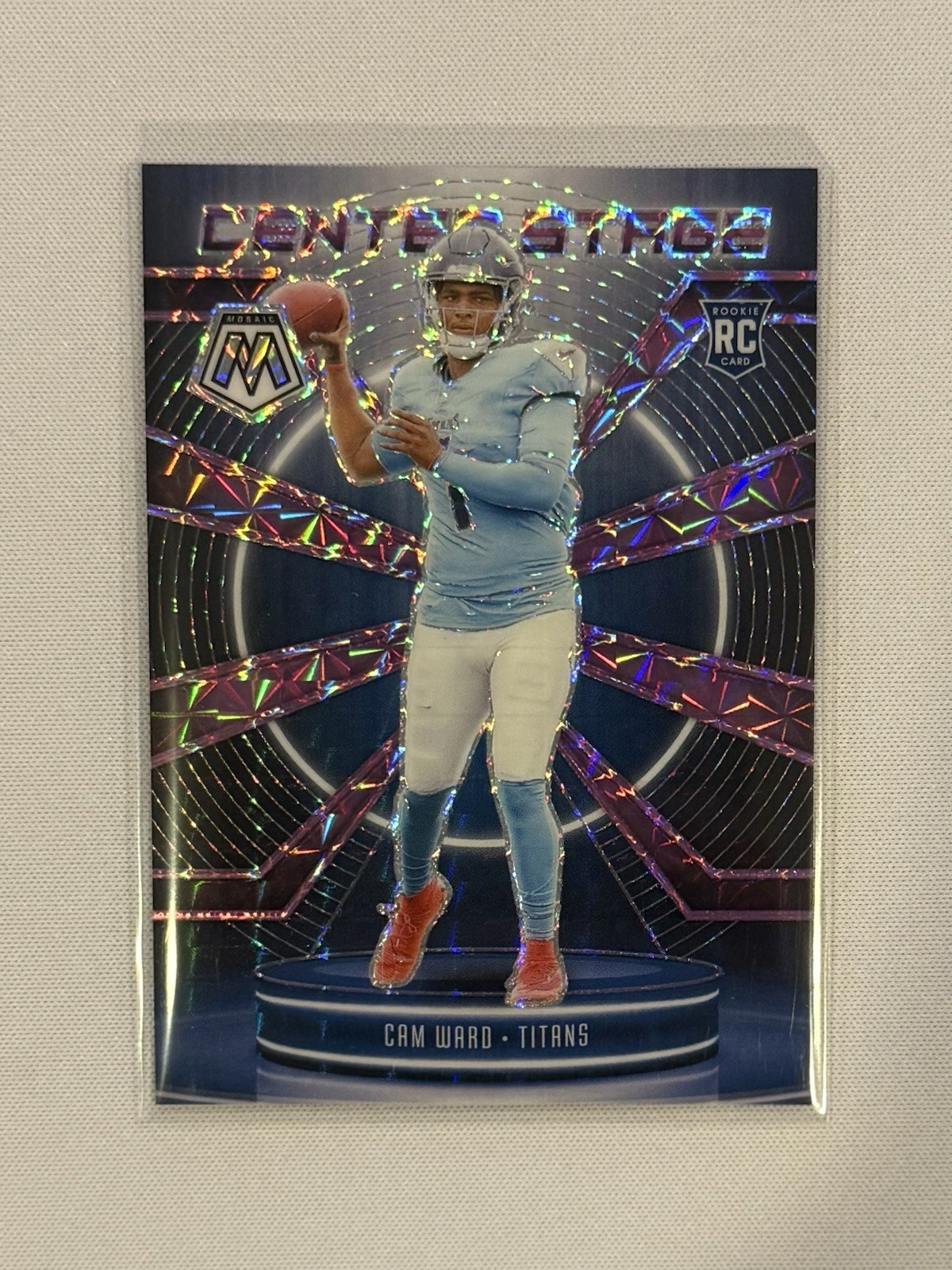 2025 Mosaic Cam Ward Center Stage Purple Mosaic Prizm SP 24/49 (RC) Titans #17