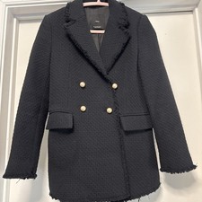 Mango Black Pearl Button Tweed Jacket  Size XXS