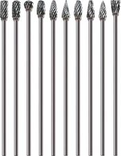 Long Carbide Burr Set 10pcs 1/8" Shank 4.4" Long Die Grinder Bits Metal Porting