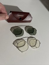 glendale glasses clip on vintage wire frame green/clear with case Round