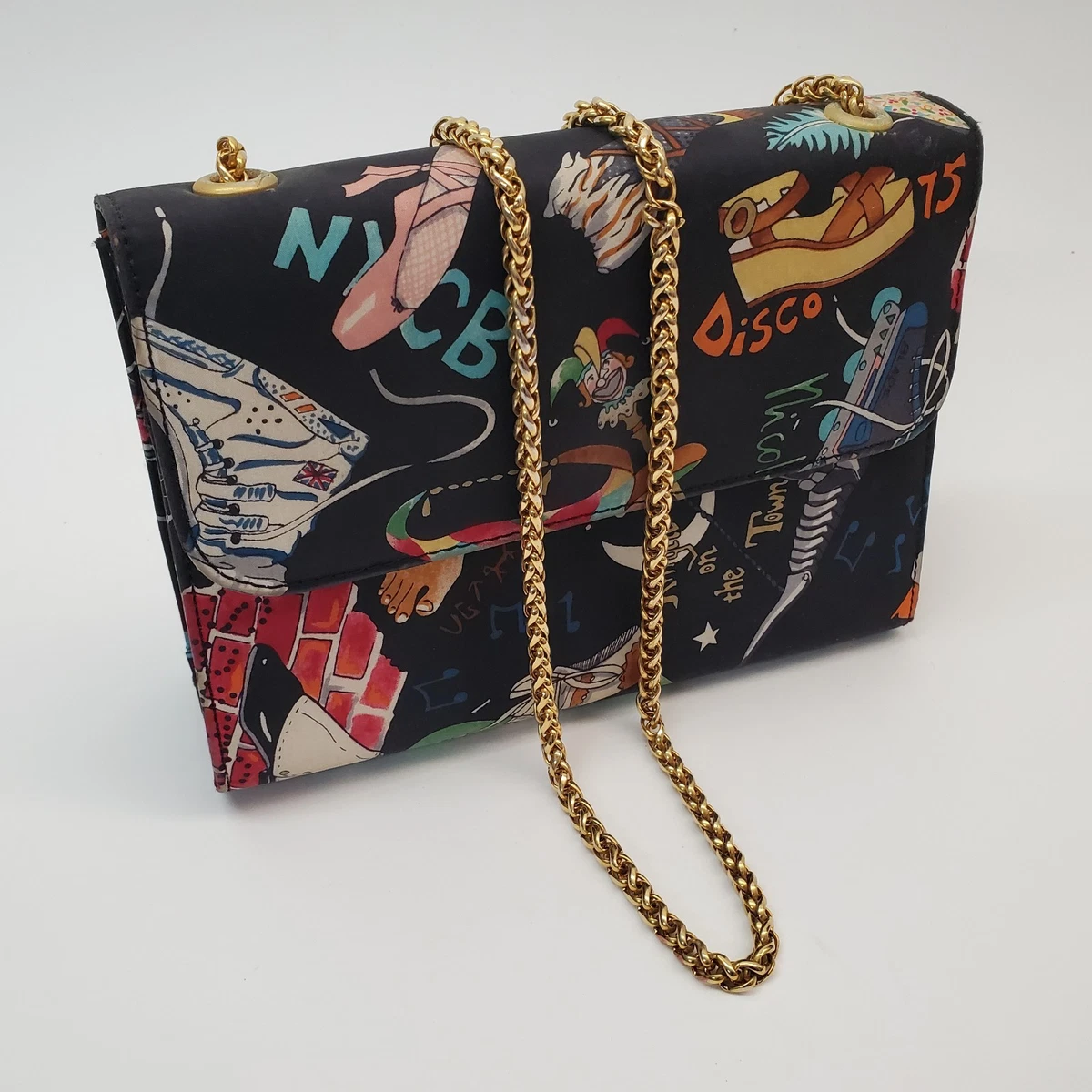 Nicole Miller vintage silk and leather belt bag 1991 Shoe Print *Super‎ Rare Nicole Miller Silk Exterior Bags & Handbags for Women for  main image 2