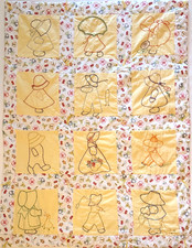 Vtg Hand Stitched Sunbonnet Sue Overall Sam Baby Quilt Crib Nursery Embroidered