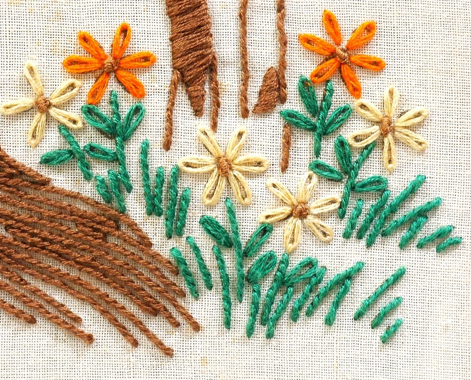 Vintage Crewel Embroidery Handmade Artwork Mare & Foal Nature Horses 14x18 MCM - Image 4 of 4