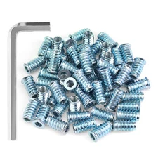 40 PCS 1/4-20x20mm Blue Zinc Plated Carbon Steel Wood Threaded Inserts