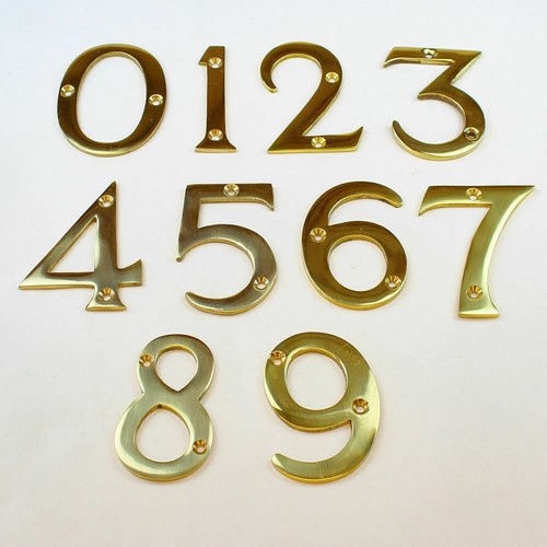 Polished Brass Chrome Door Numbers 3" ( 75 mm ) House Flat Apartment Shop Office - Picture 2 of 6
