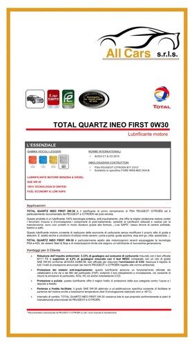 3 Litri Olio Total Quartz Ineo First 0W30 Psa B71 2312 Acea C1C2 STJLR .03.5007 - Foto 2 di 3