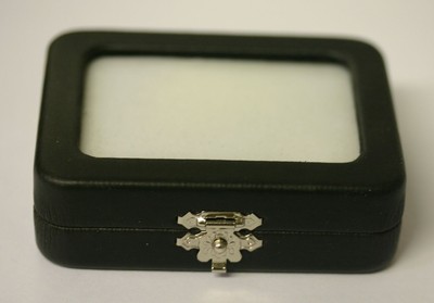 Glass top Gem Jars Box Black Faux Leather 2 1//2/" x 3 3//8/" x 1/" Gemstone Coin Big