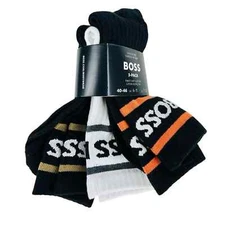 NWT HUGO BOSS Men's 3-pack Cotton Crew Socks Made in Italy Black White Size 7-13