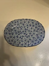 VTG Japanese Blue And White Leaf Design Porcelain Tidbit Dish
