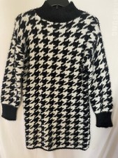 SO Women's Jr’s Mockneck Fuzzy Warm Sweater Dress Black White Sz SM aztec Print